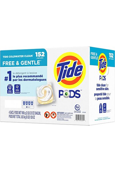 Tide PODS Liquid Laundry Detergent Pacs, Free & Gentle, 152-count