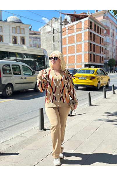 İntive Lingerie Cardigan Pants Top and Bottom Knitwear Set Mink