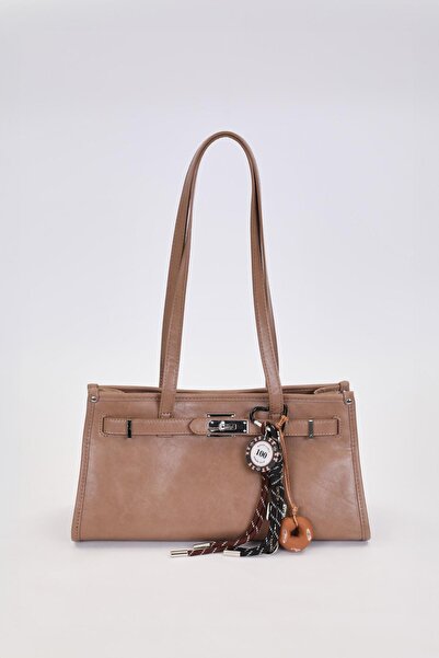 Levidor Khaki Metal Lock Charm Shoulder Bag