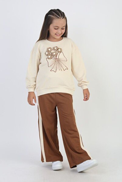 Minigimin Cicileri Costum pentru fetiță cu modele florale tricotate - maro