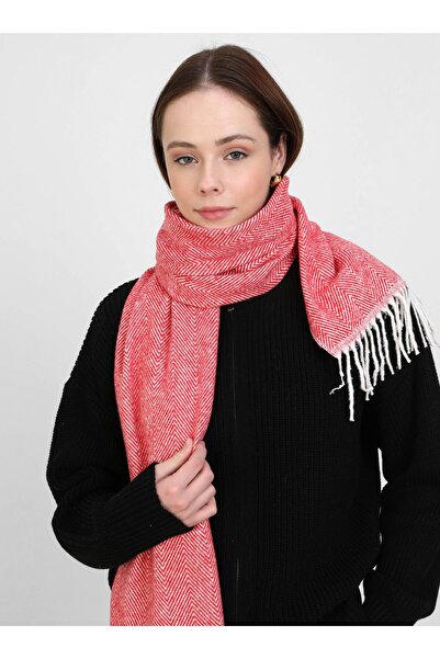 Tuva Herringbone Flat Shoulder Shawl - Red-