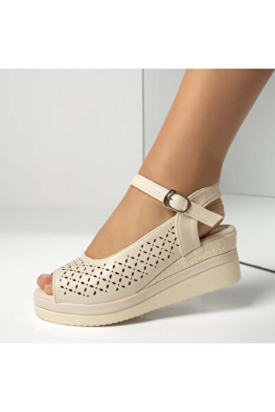 Modlet.ro Women's beige platform sandals MOD13876