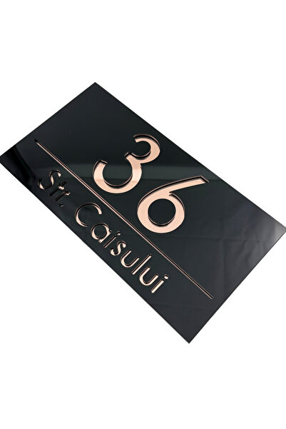 Adresa VIP NUMAR CASA PREMIUM - Negru Lucios Roze Auriu Oglinda - 28x15cm