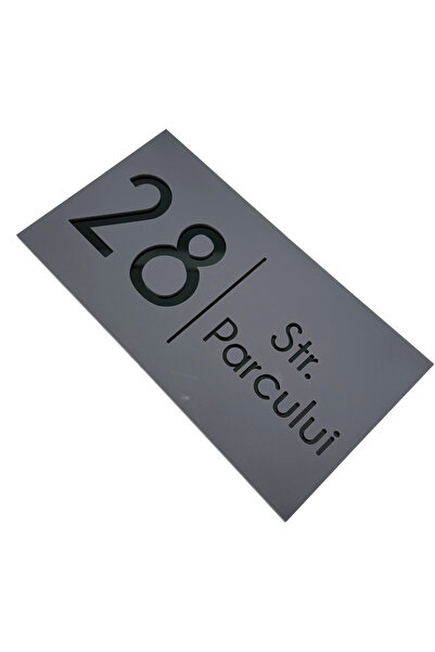 Adresa VIP NUMAR CASA PREMIUM - Gri Satinat Negru Lucios - 28x15cm