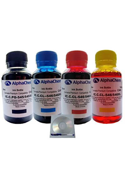 alphachem Canon Compatible Ink Bottle Set 1x100ml PG-545XL Black, 1x100ml CL-...