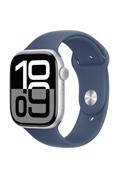 Apple Watch 10 GPS, Silver Aluminium Case 46mm, Denim Sport Band - S/M