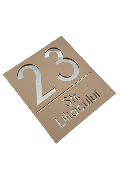 Adresa VIP NUMAR CASA PREMIUM - Crem Satinat Argintiu Oglinda - 18x16cm