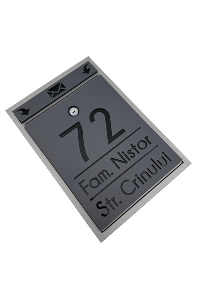 Adresa VIP CUTIE POSTALA PERSONALIZATA - Gri Satinat Negru Lucios - 32x22x9cm