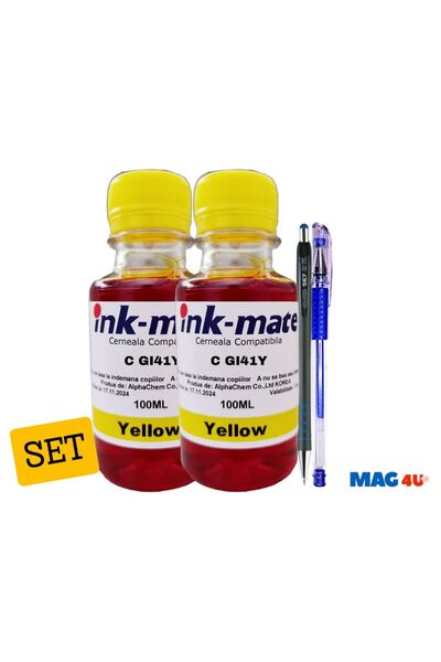 Ink-mate Set Flacone Cerneala Compatibil Canon GI41 ( 2x100ml Yellow) + Pix CNX567 si Pix cu gel