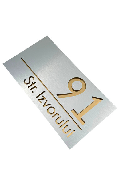 Adresa VIP NUMAR CASA PREMIUM - Aluminiu Periat Auriu Oglinda- 28x15cm