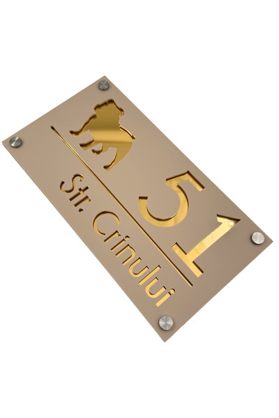 Adresa VIP NUMAR CASA PREMIUM - Crem Satinat Auriu Oglinda 4 Distantieri Argi...