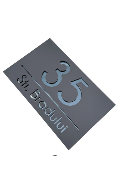 Adresa VIP PREMIUM HOUSE NUMBER - Satin Grey Anthracite Grey Mirror - 24x15cm