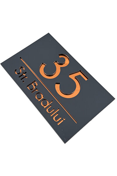 Adresa VIP NUMAR CASA PREMIUM - Gri Satinat Cupru Oglinda - 24x15cm