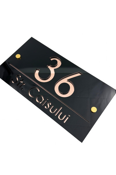 Adresa VIP NUMAR CASA PREMIUM - Negru Lucios Roze Auriu Oglinda 2 Distantieri...