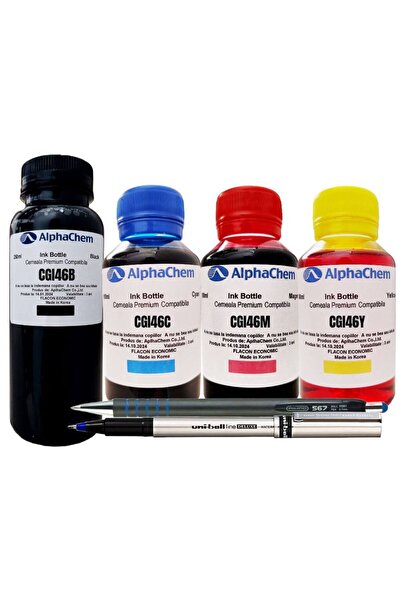 alphachem Set Flacon Cerneala Compatibil Canon 1x250ml GI-46BK Negru 1x100ml ...