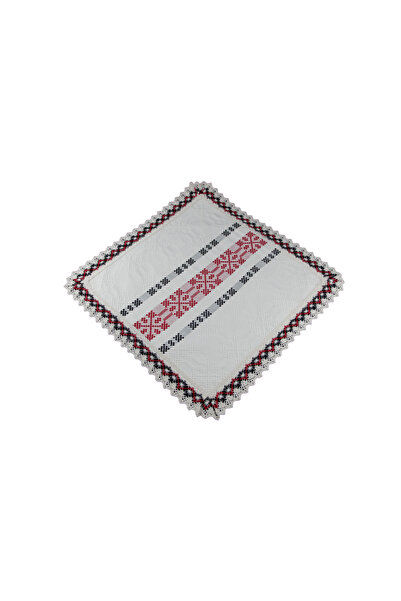 Nicoratex Set de 6 șervețele pătrate, crem cu inserție și dantelă roșu-negru ...