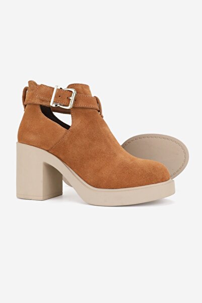 TUNAELLİ KADIN TABA SÜET HAKİKİ DOĞAL DERİ 36-41 NUMARA KALIN TOPUKLU TOKALI BOT & BOOTİE