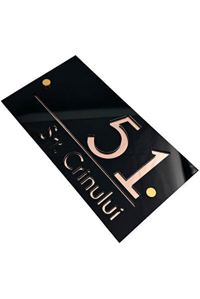 Adresa VIP NUMAR CASA PREMIUM - Negru Lucios Roze Auriu Oglinda 2 Distantieri...