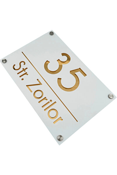 Adresa VIP NUMAR CASA PREMIUM - Alb Satinat Auriu Oglinda 4 Distantieri Argin...