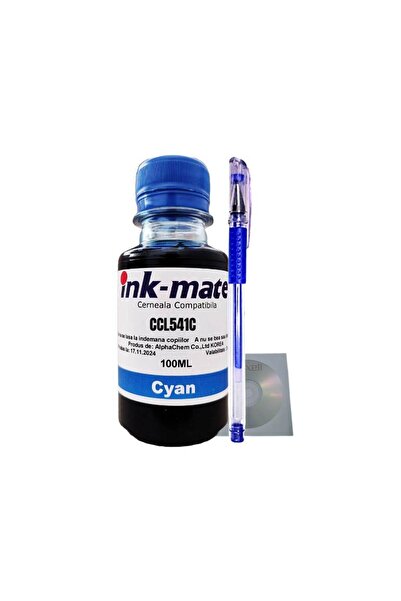 Ink-mate Set Flacon Refill Cerneala Compatibil Canon 1x100ml CL-541 Cyan, Pix cu gel si 1buc Cdr Max