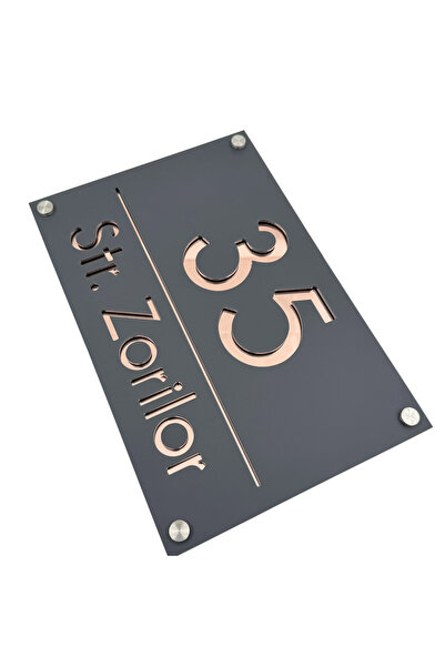 Adresa VIP NUMAR CASA PREMIUM - Gri Satinat Roze Auriu Oglinda 4 Distantieri ...