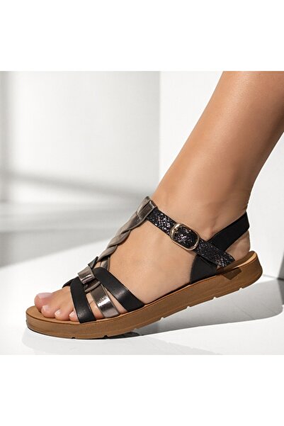 Modlet.ro Women's black flat sandals MOD08235