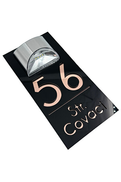 Adresa VIP NUMAR CASA PREMIUM - Negru Lucios Roze Auriu Oglinda Lampa Solara ...