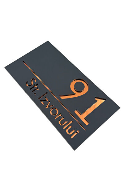 Adresa VIP NUMAR CASA PREMIUM - Gri Satinat Cupru Oglinda - 28x15cm