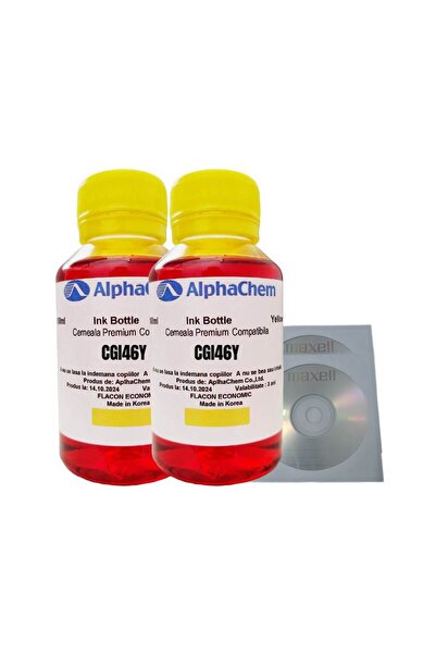 alphachem Set Flacon Cerneala Compatibil Canon 2x100ml GI-46Y Galben, 2buc Cdr Maxell cu plic