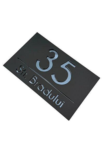 Adresa VIP NUMAR CASA PREMIUM - Negru Satinat Gri Antracit Oglinda - 24x15