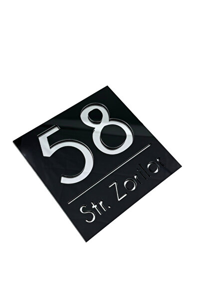 Adresa VIP PREMIUM HOUSE NUMBER - Glossy Black Silver Mirror - 17x17cm
