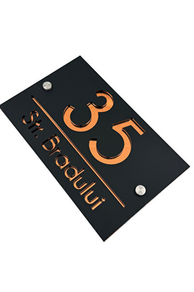 Adresa VIP NUMAR CASA PREMIUM - Negru Satinat Cupru Oglinda 2 Distantieri Arg...