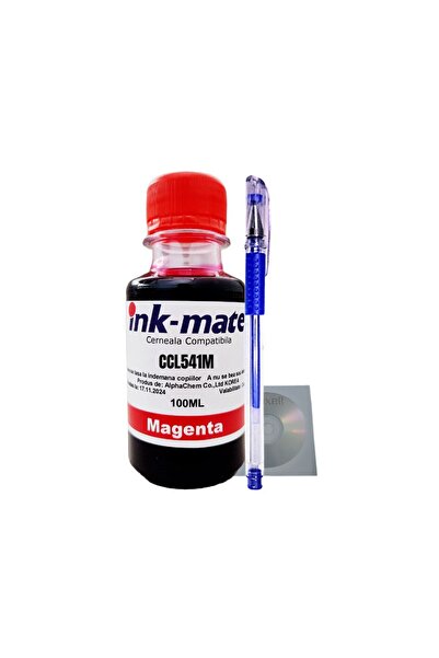 Ink-mate Set Flacon Refill Cerneala Compatibil Canon 1x100ml CL-541 Magenta, Pix cu gel si 1buc Cdr