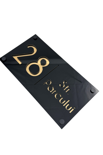 Adresa VIP NUMAR CASA PREMIUM - Negru Lucios Auriu Oglinda 4 Distantieri Negr...