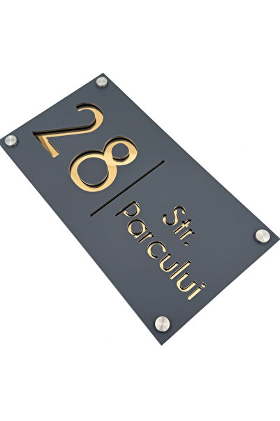 Adresa VIP NUMAR CASA PREMIUM - Gri Satinat Auriu Oglinda 4 Distantieri Argin...