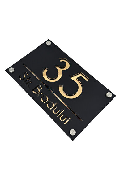 Adresa VIP NUMAR CASA PREMIUM - Negru Satinat Auriu Oglinda 4 Distantieri Arg...