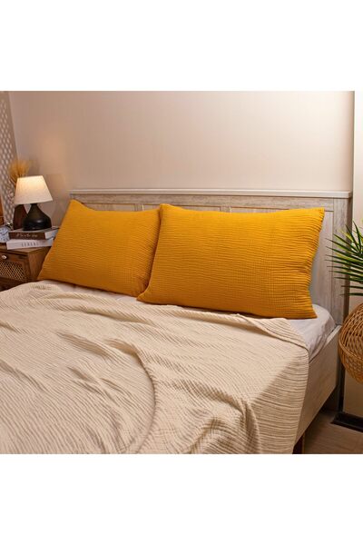 Püskül Tekstil Luxury Muslin Pillowcase 2 Pieces - 100% Cotton 4-Layer High Quality Muslin Pillowcase Set