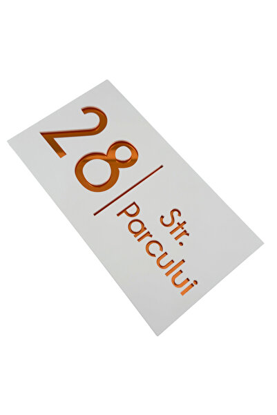 Adresa VIP NUMAR CASA PREMIUM - Alb Satinat Cupru Oglinda- 28x15cm