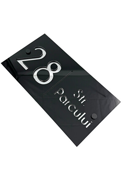 Adresa VIP NUMAR CASA PREMIUM - Negru Lucios Argintiu Oglinda 2 Distantieri N...