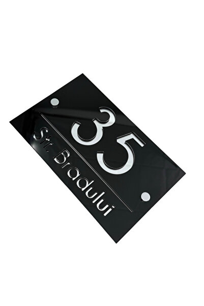 Adresa VIP NUMAR CASA PREMIUM - Negru Lucios Argintiu Oglinda 2 Distantieri A...