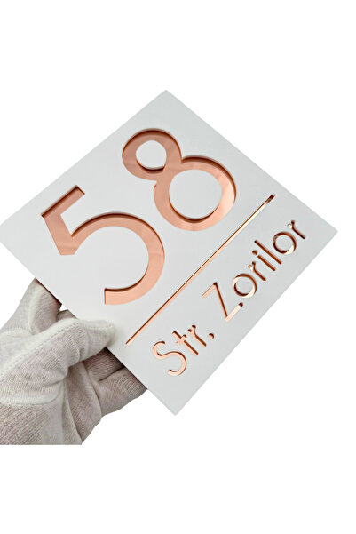 Adresa VIP PREMIUM HOUSE NUMBER - Satin White Rose Gold Mirror - 17x17cm