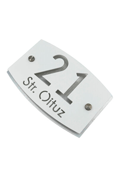 Adresa VIP PREMIUM HOUSE NUMBER - Satin White Brushed Aluminum 2 Silver Space...