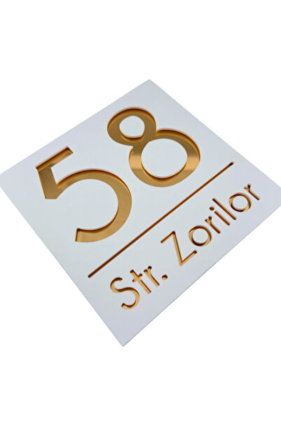 Adresa VIP PREMIUM HOUSE NUMBER - Satin White Gold Mirror - 17x17cm