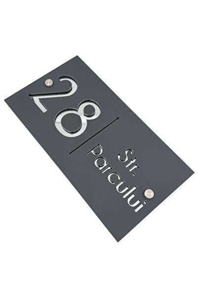 Adresa VIP NUMAR CASA PREMIUM - Gri Satinat Argintiu Oglinda 2 Distantieri Ar...