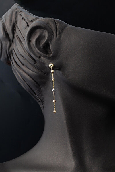 Bilezikci Üç Renkli Dorika Küpe 14 Ayar Altın