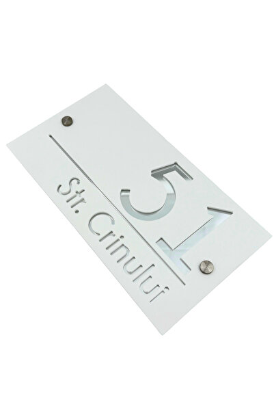 Adresa VIP NUMAR CASA PREMIUM - Alb Satinat Argintiu Oglinda 2 Distantieri Ar...