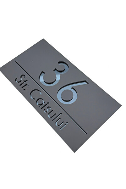 Adresa VIP NUMAR CASA PREMIUM - Gri Satinat Gri Antracit Oglinda - 28x15cm