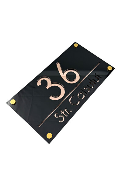 Adresa VIP NUMAR CASA PREMIUM - Negru Lucios Roze Auriu Oglinda 4 Distantieri...