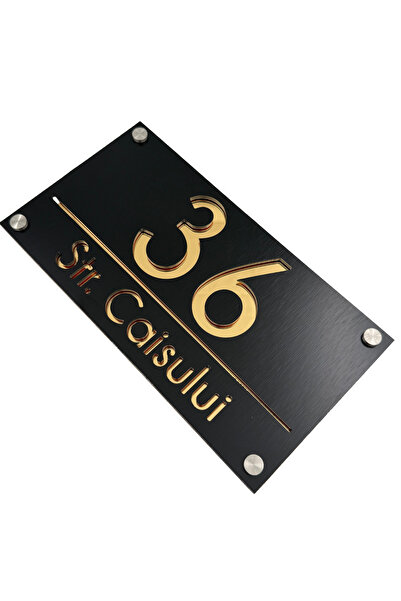 Adresa VIP PREMIUM HOUSE NUMBER - Brushed Aluminum Black Gold Mirror 4 Silver...