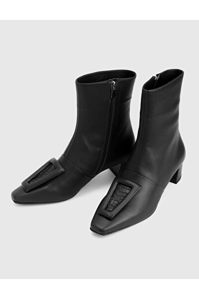 İLVİ Tienta Genuine Crocodile Leather Black Women's Heeled Boots